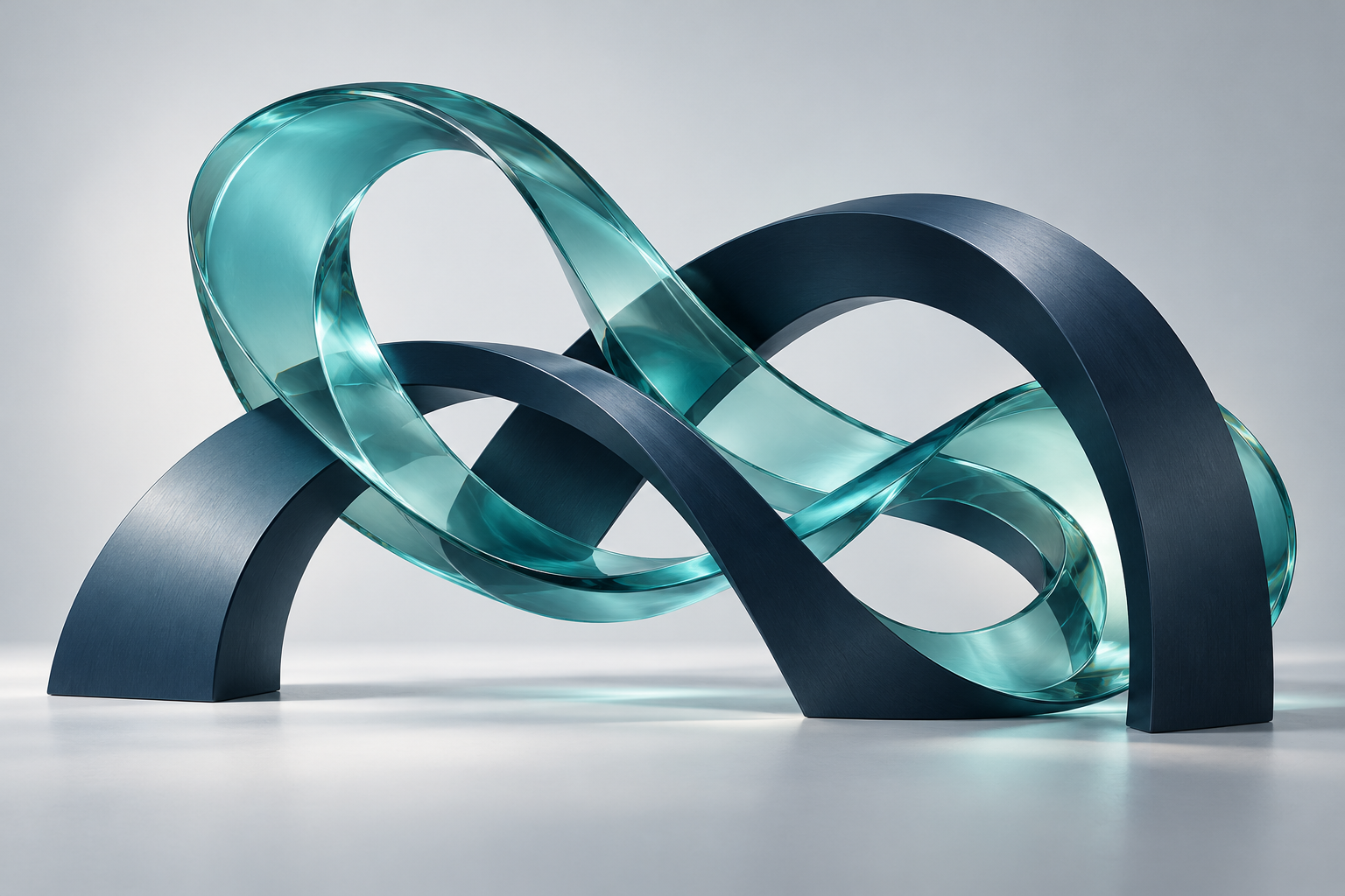 Interconnected teal and navy sculptural forms